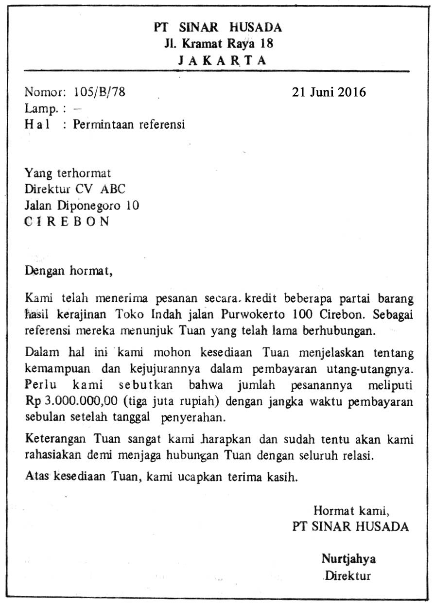 Surat Referensi  Dagang dan Balasannya So Aja