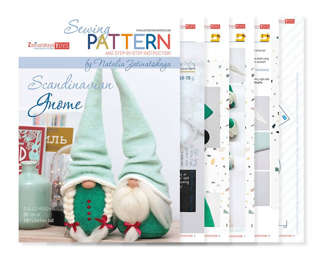 cover and sheets of PDF Christmas gnome sewing patterns and tutorials by Zatinatskaya Natalia