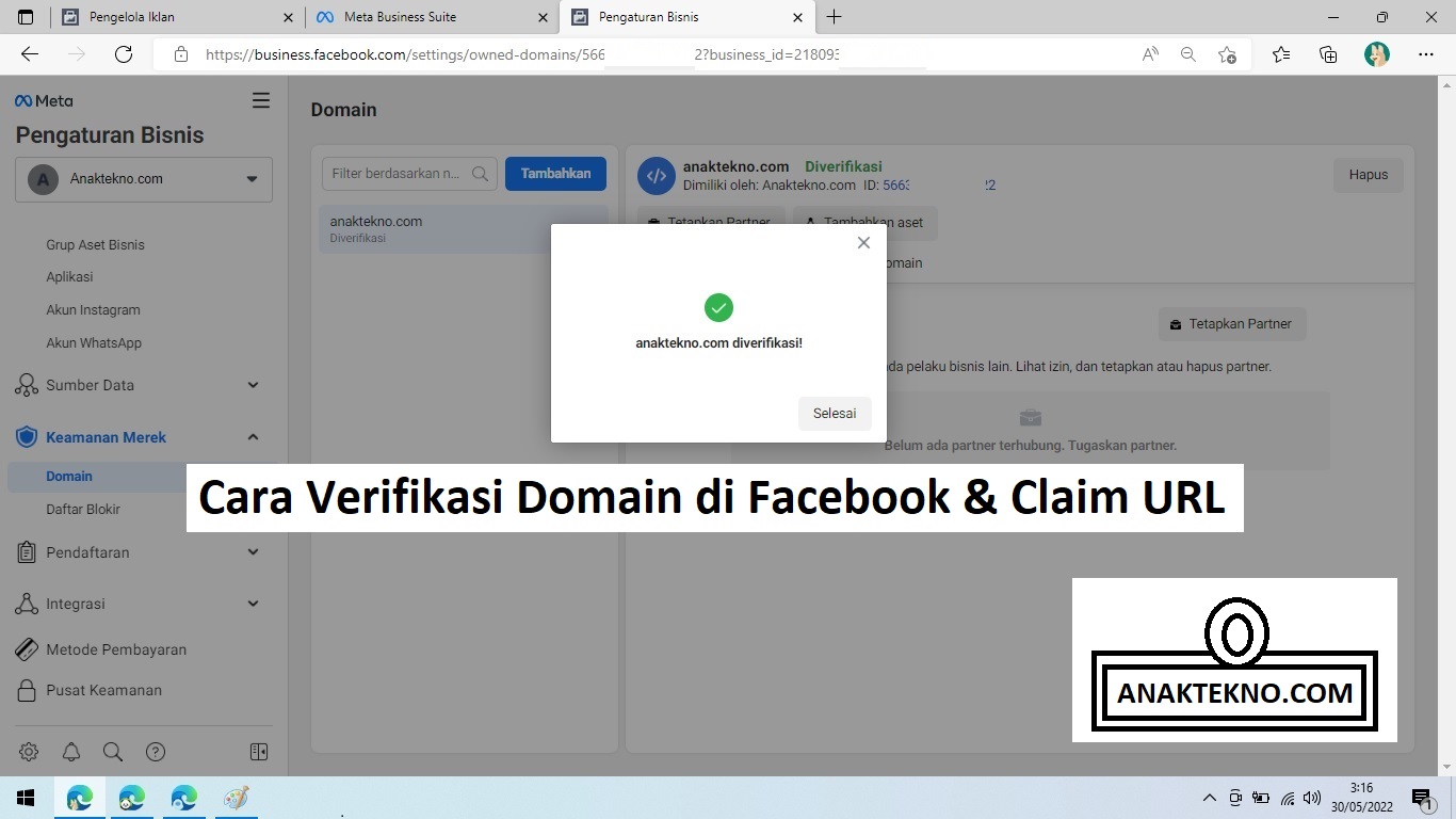 Cara Verifikasi Domain di Facebook & Claim URL FB