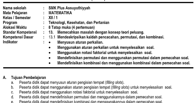 RPP dan Silabus Matematika Kls X, XI, XII SMK Program ...