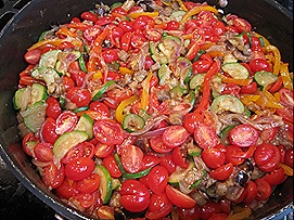 Onions, Eggplant, Bell Peppers, Zucchini, Tomatoes