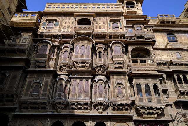 Elegantly crafted stone sculptured facades of the 2nd Haveli