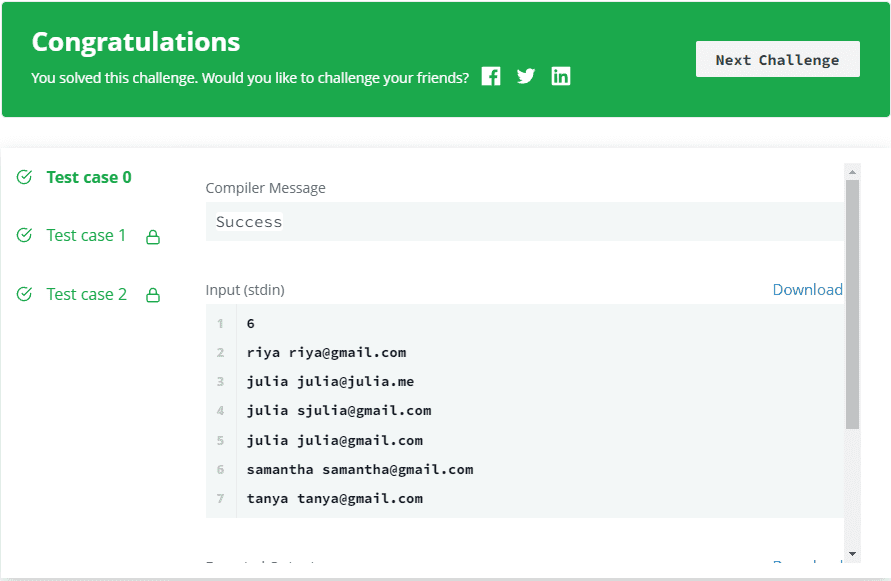 The Output of RegEx, Patterns, and Intro to Databases Hackerrank Solution