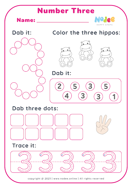 Math Dab the Dot - Activities Worksheets Number Three