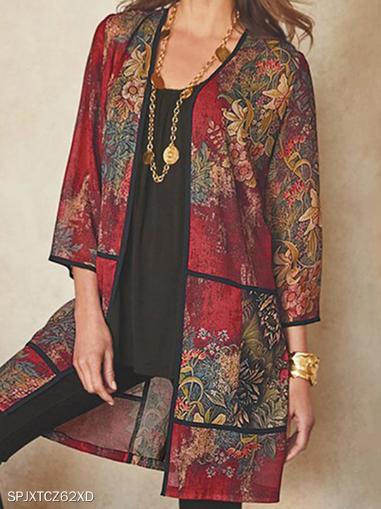 Print Three-quarter Sleeve Cardigan