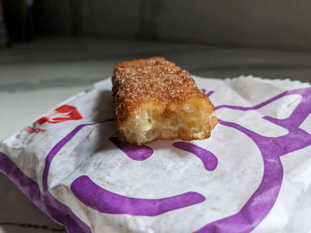 The cross-section of a Jack in the Box Churro French Toast Stick.