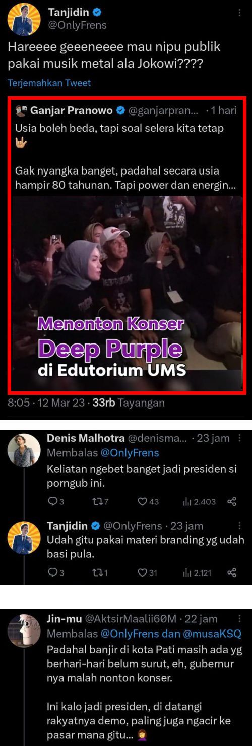 Warganet sentil Gubernur Jateng yang wilayahnya masih dilanda banjir tapi malah asyik non Netizen: Hareeee gene mau nipu publik pakai musik metal ala Jokowi????