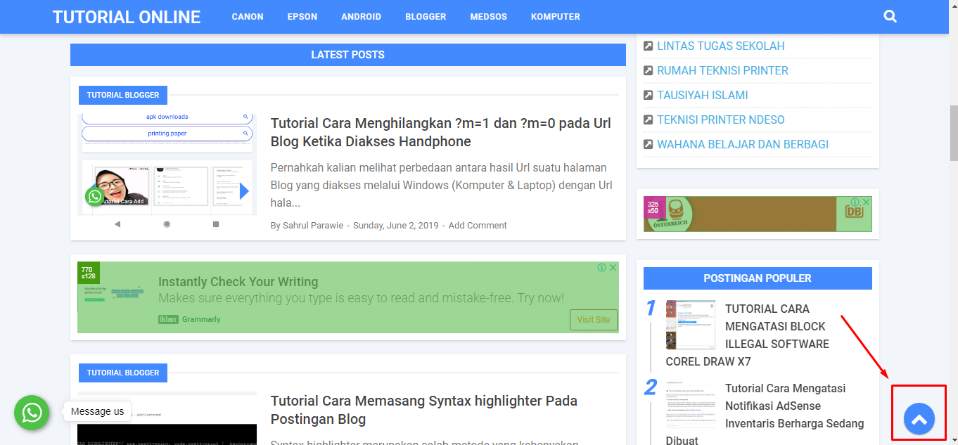 Navigasi Tombol Back to Top Blog