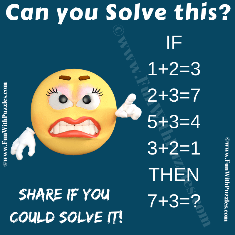 If 1+2=3, 2+3=7, 5+3=4, 3+2=1 Then 7+3=?