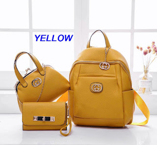 TAS RANSEL WANITA IMPORT BATAM TERBARU 2019 BACKPACK CEWEK FASHION KULIT MURAH DV2728GC# SET 3 IN 1 SEMI PREMIUM