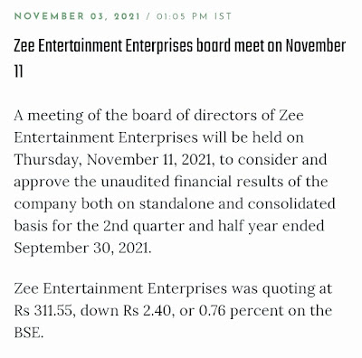 Zee Entertainment Enterprises board meet on november