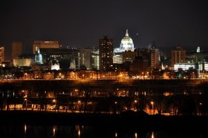 The City of Harrsiburg Pennsylvania at Night