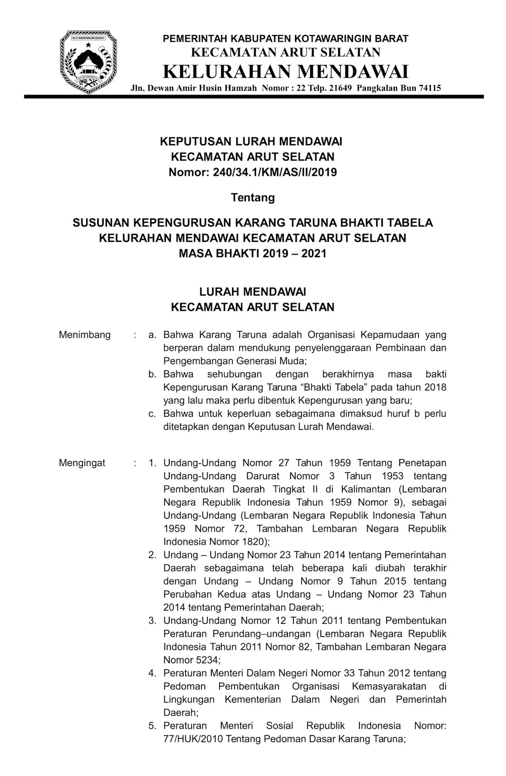 Contoh Surat Keputusan (SK) Karang Taruna  Catatan Amburegul