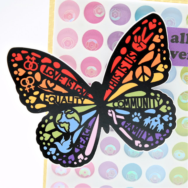 Rainbow Butterfly Pride Shaker Card with Sequins and Stickers for the Love is Love Instagram Hop