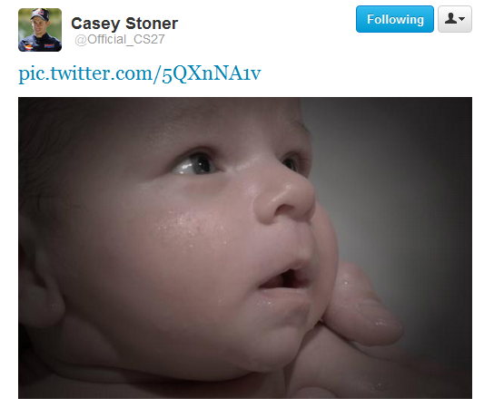 Casey Stoner finally post the picture of his daughter on twitter today