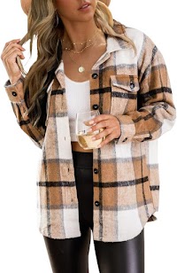 Trendy Queen Women's Flannel Shacket Jacket Casual Plaid Wool Blend Button Down Long Sleeve Shirt Fall Clothes Outfits Review