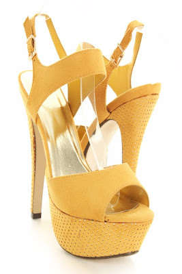 Mustard Faux Suede Ankle Straps Perforated Wrap Platform Heels