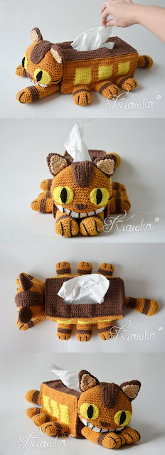 Krawka: Catbus crochet tissue box cover pattern by Krawka Cheshire Cat mixed with Totoro - perfect home decoration or housewarming gift