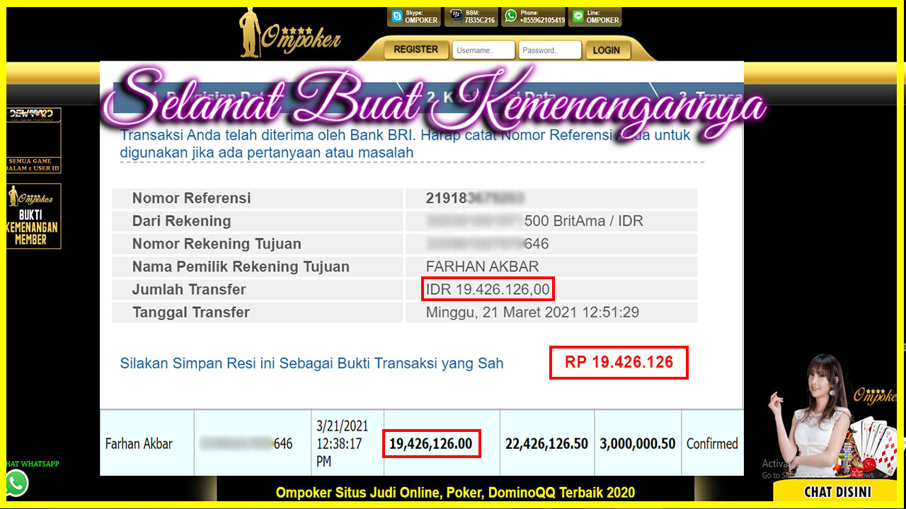 Selamat Kepada Member Setia Ompoker WD Rp 19.426.126,-