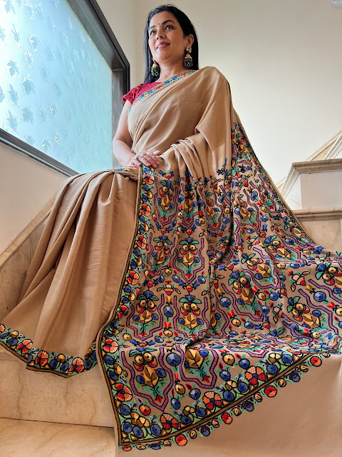 Kashmiri hand embroidered aari work saree