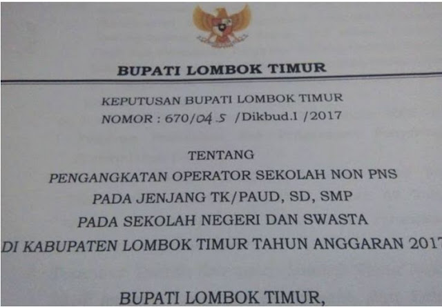 Daftar Nama Guru Yang Mendapatkan SK Bupati Jenjang TK/PAUD, SD, SMP Tahun 2017