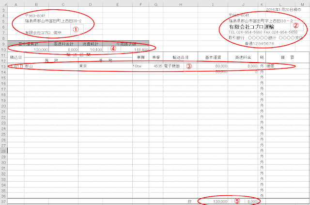 運送請求書様式の図