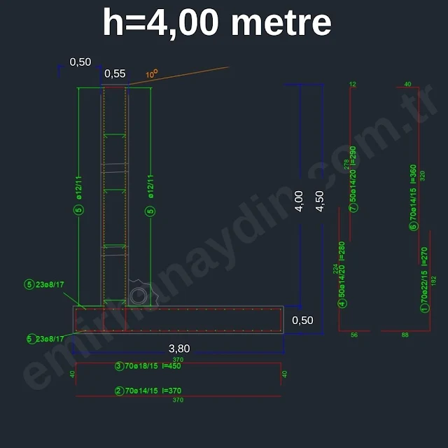 4,00 metrelik istinat duvarı projesi örneği dwg