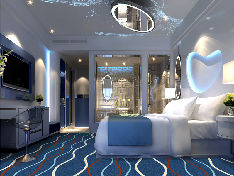 Thảm khách sạn màu xanh nước biển hoa văn lượn sóng