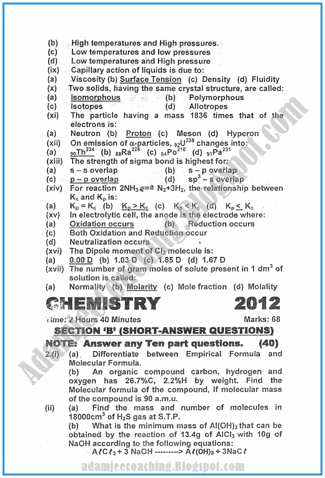 chemistry-2012-past-year-paper-class-XI