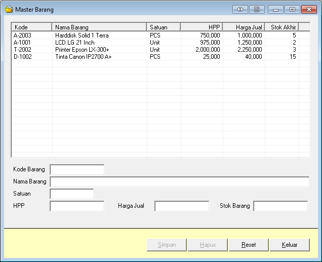 Membuat CRUD Master Barang dengan Database ACCESS