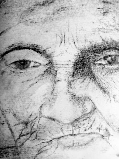 Charcoal art Solitude Old woman Old age