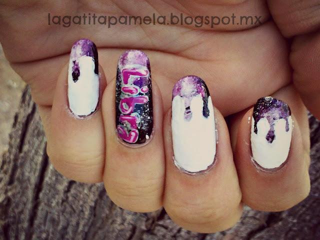 galaxy dripping nails