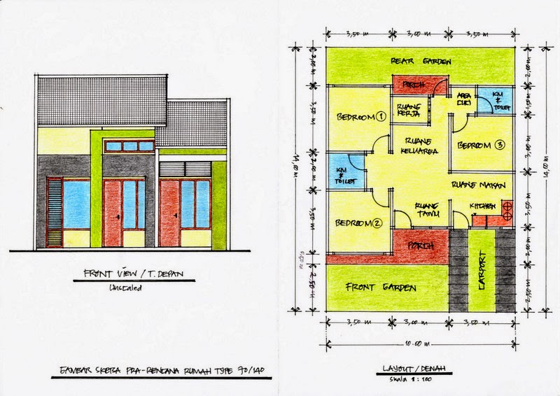  3  Contoh Denah  Rumah  Minimalis Type  70  3  Kamar  Tidur 