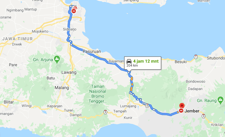 Rute Perjalanan Travel Surabaya Jember