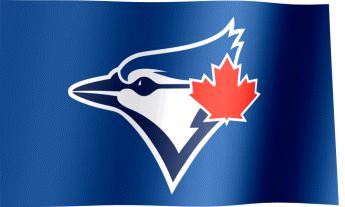 The waving fan flag of the Toronto Blue Jays with the logo (Animated GIF)