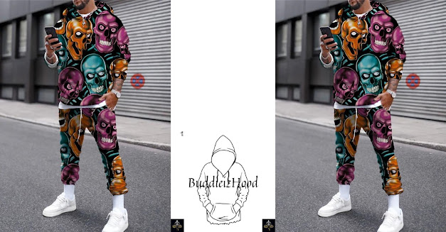 Men's 3D Hoodies Set Graphic Skull Print Hooded Casual Daily 3D Print Casual Streetwear Hoodies Sweatshirts Long Sleeve Blue Blushing Pink Black