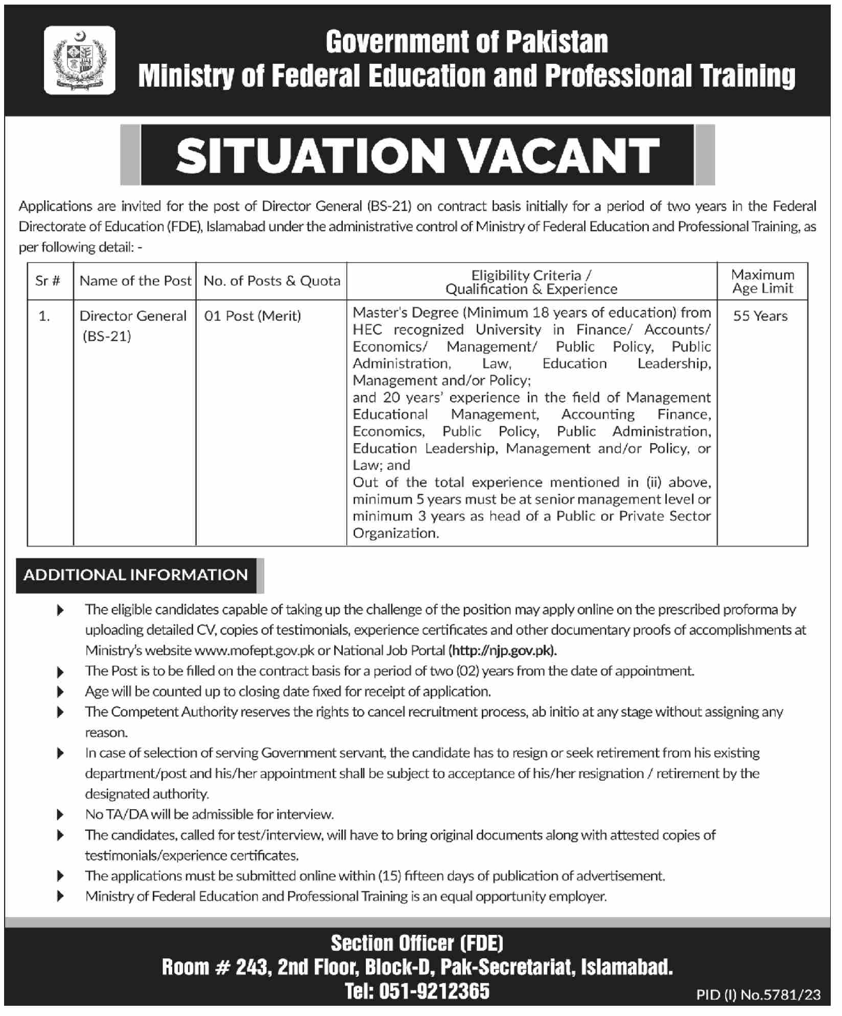 Ministry of Federal Education and Professional Training Jobs 2024