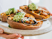 ROASTED STUFFED SWEET POTATOES WITH CHIPOTLE QUINOA