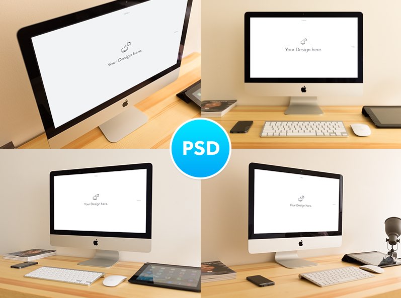 iMac Mockup PSD on Desk