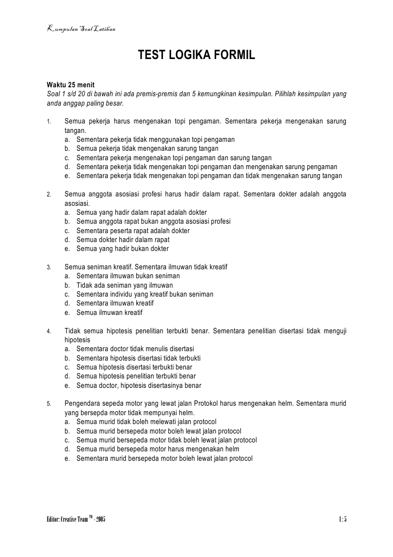 Kunci Sukses: Soal Psikotest - Logika Formil