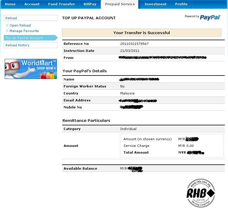 How to top up your Paypal Account using RHB Online Banking ...