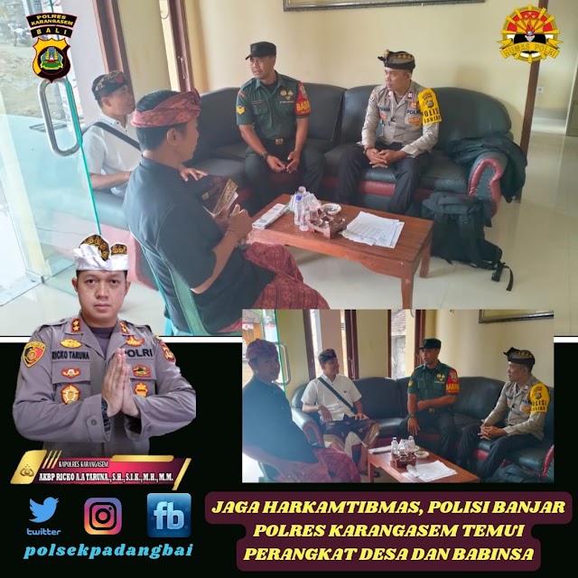 Jaga Harkamtibmas, Polisi Banjar Polres Karangasem Temui Perangkat Desa dan Babinsa