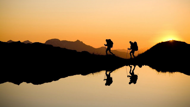 people hiking on sunset, beautiful picture