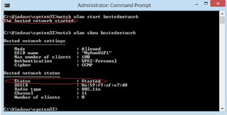 netsh wlan start hosted network