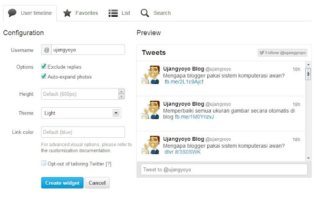 twitter user timeline widget