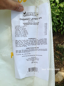 Organic chicken feed label. Natures Grown Organics, gmo free