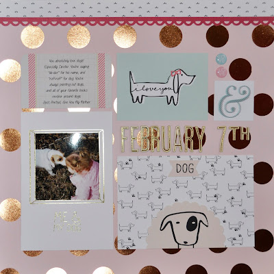 12x12 dog scrapbook layout kids child daughter girl ruff pink black white teal aqua blue polka dots gold copper foil dauschund  puppy love