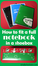 How to fit a full-size spiral notebook in an Operation Christmas Child shoebox.