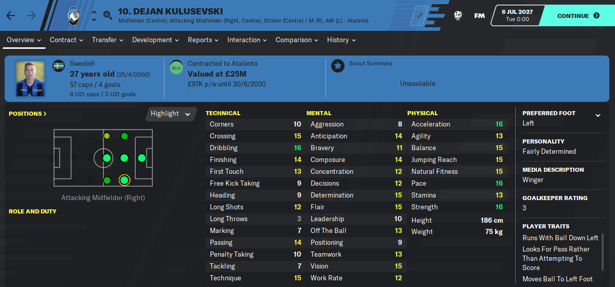  FM20 Wonderkid - Dejan Kulusevski