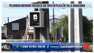 DENUNCIA CIUDADANA: Medidor de Energía Trifasica sin tapa en sector plaza de Villa Araucanía de Lautaro, un potencial peligro para que niños que juegan en el lugar